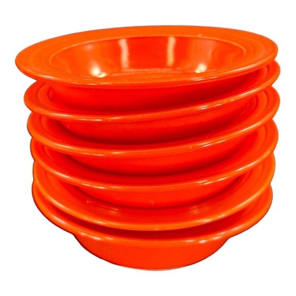 1960s Red Glass Dish Bowl Set 6 Kitchenware Painted Bowls Dishes Unmarked VTG - Picture 1 of 12